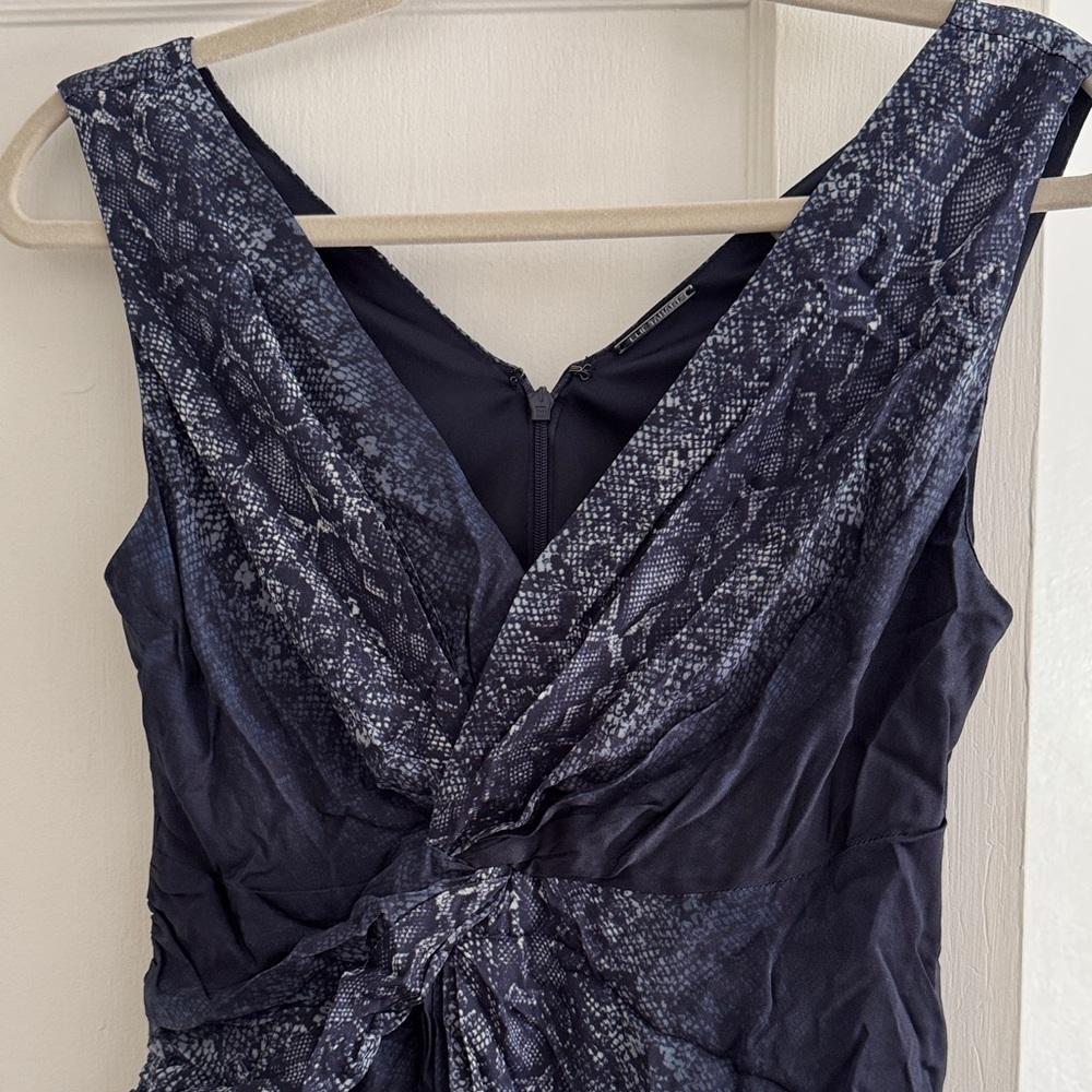 Tahari Navy and Gray Midi Dress